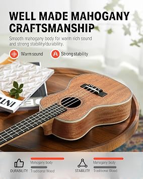 Donner Soprano Ukulele Mahogany Wood 21 inch Ukelele Beginner Kit with Free Online Lesson Gig Bag Strap Nylon String Tuner Picks Ukalalee Yukalalee Bundle Pack DUS-200