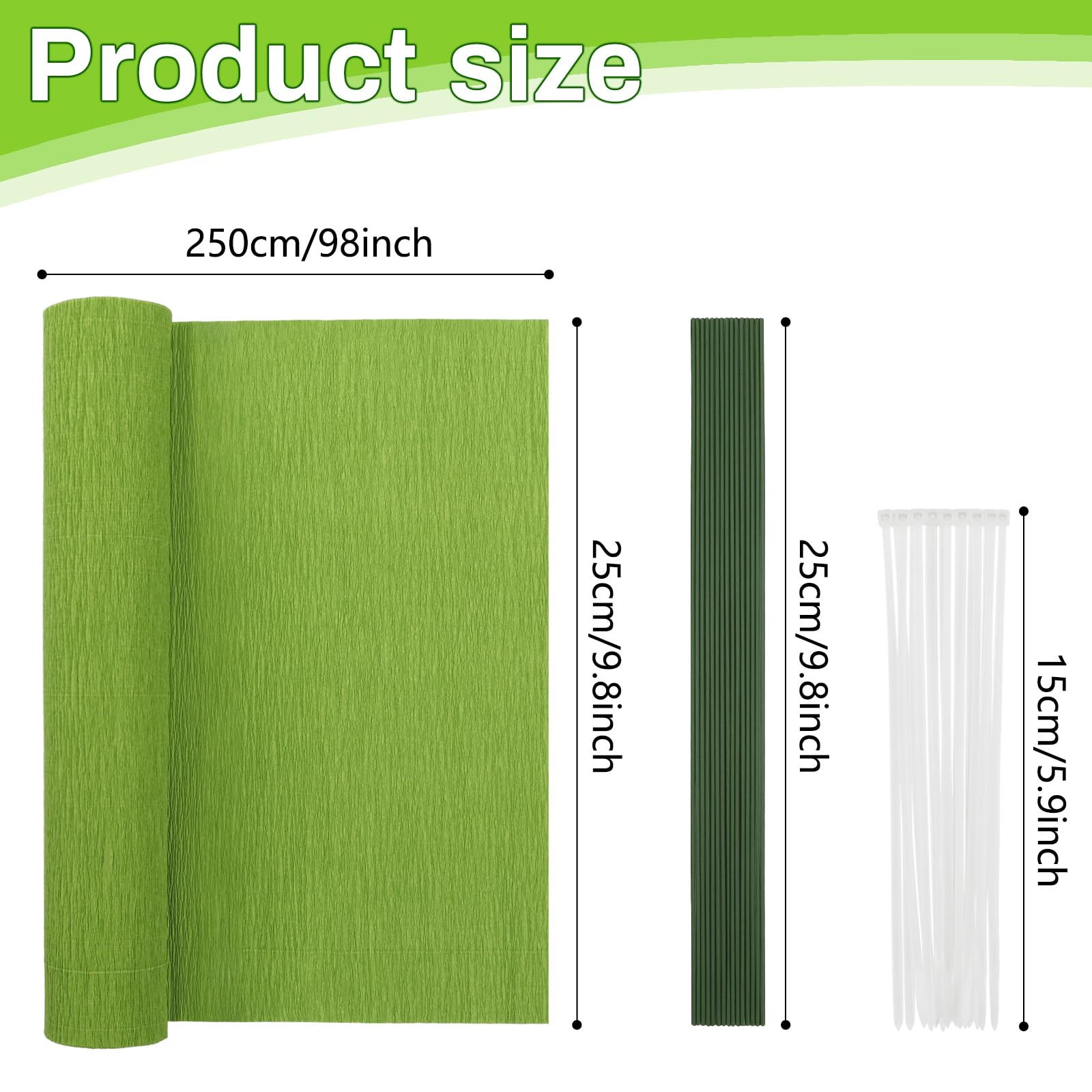 Lot De 12 Rouleaux De Papier Crépon Multicolore, 10 X 250 Cm, Papier Crepon Avec 12 Fils Floraux Verts, Ruban Floral, Règle,pour Créer Des Fleurs Bricolage Décoration