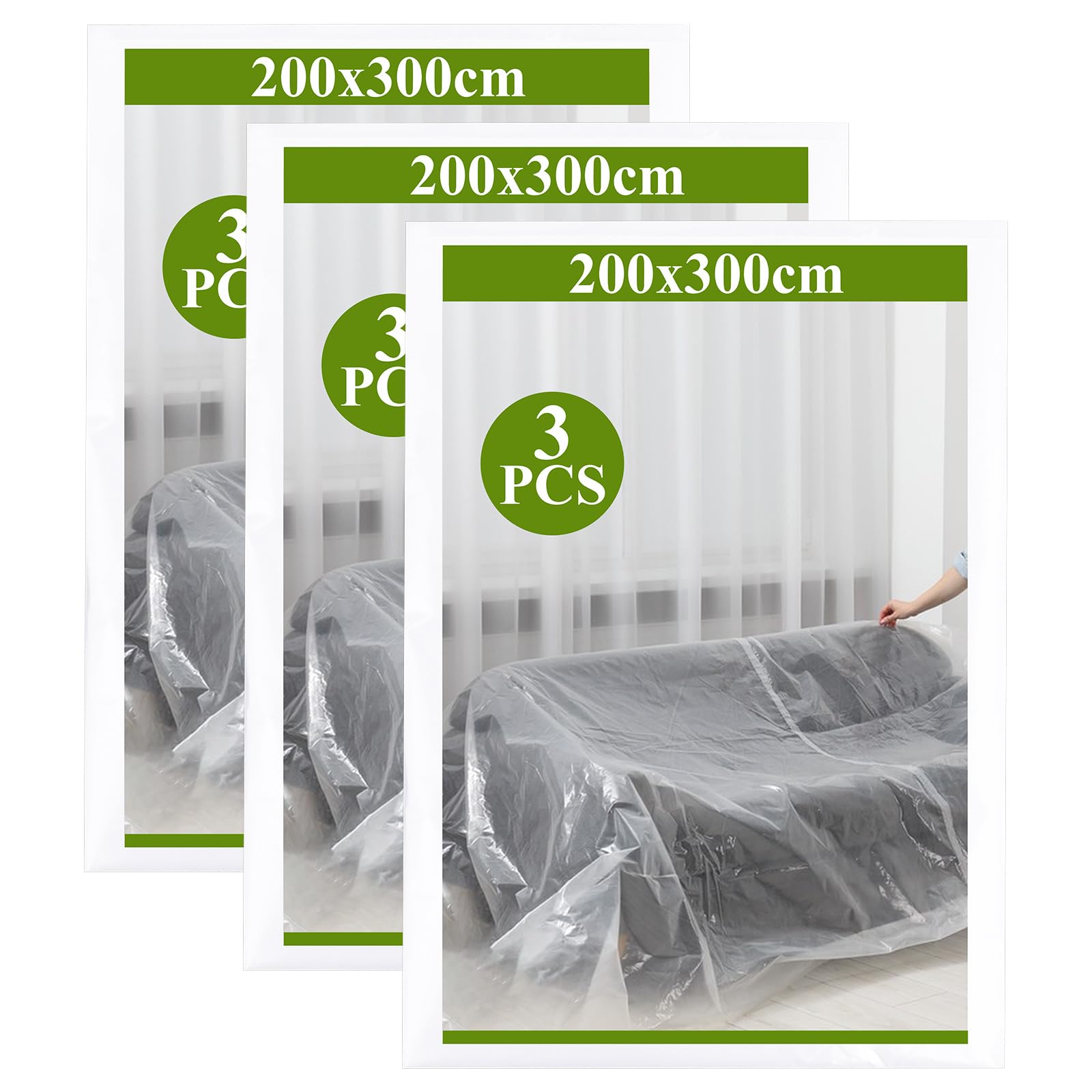 CYEER 3 PCS Plastic Sofa Covers 200×300cm Clear Furniture Covers