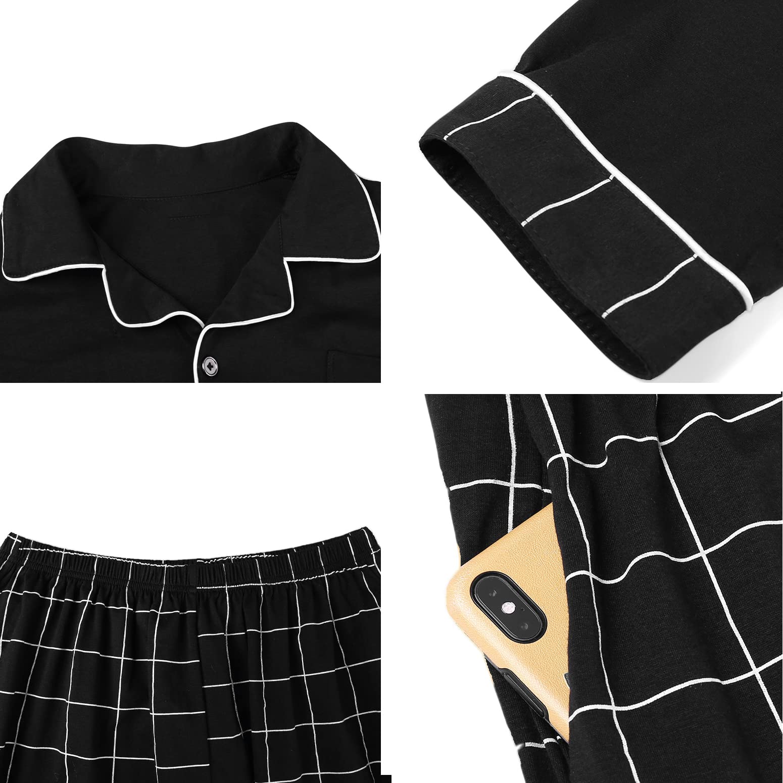 Bresdk Pigiama Uomo Cotone Lungo Invernale Manica Lunga con Bottoni Pigiami Due Pezzi Classico Aperto Davanti Caldo e Morbido