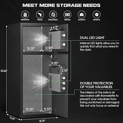 Miniatura 2 de Caja fuerte grande de 7.0 pies cúbicos, impermeable, resistente al fuego, con función de silencio y luz LED, teclado digital, caja fuerte para el
