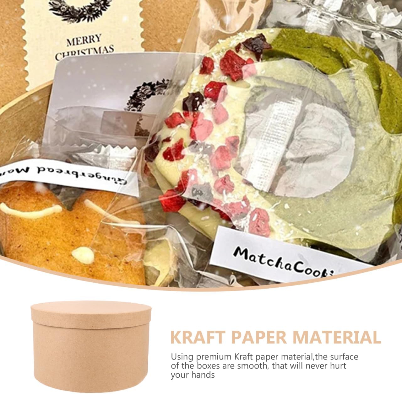 Round Kraft Paper Cookie Box 7.48 Inch with Lid Set of 2 for Cake Cupcake Pastry Storage and Gift Packaging