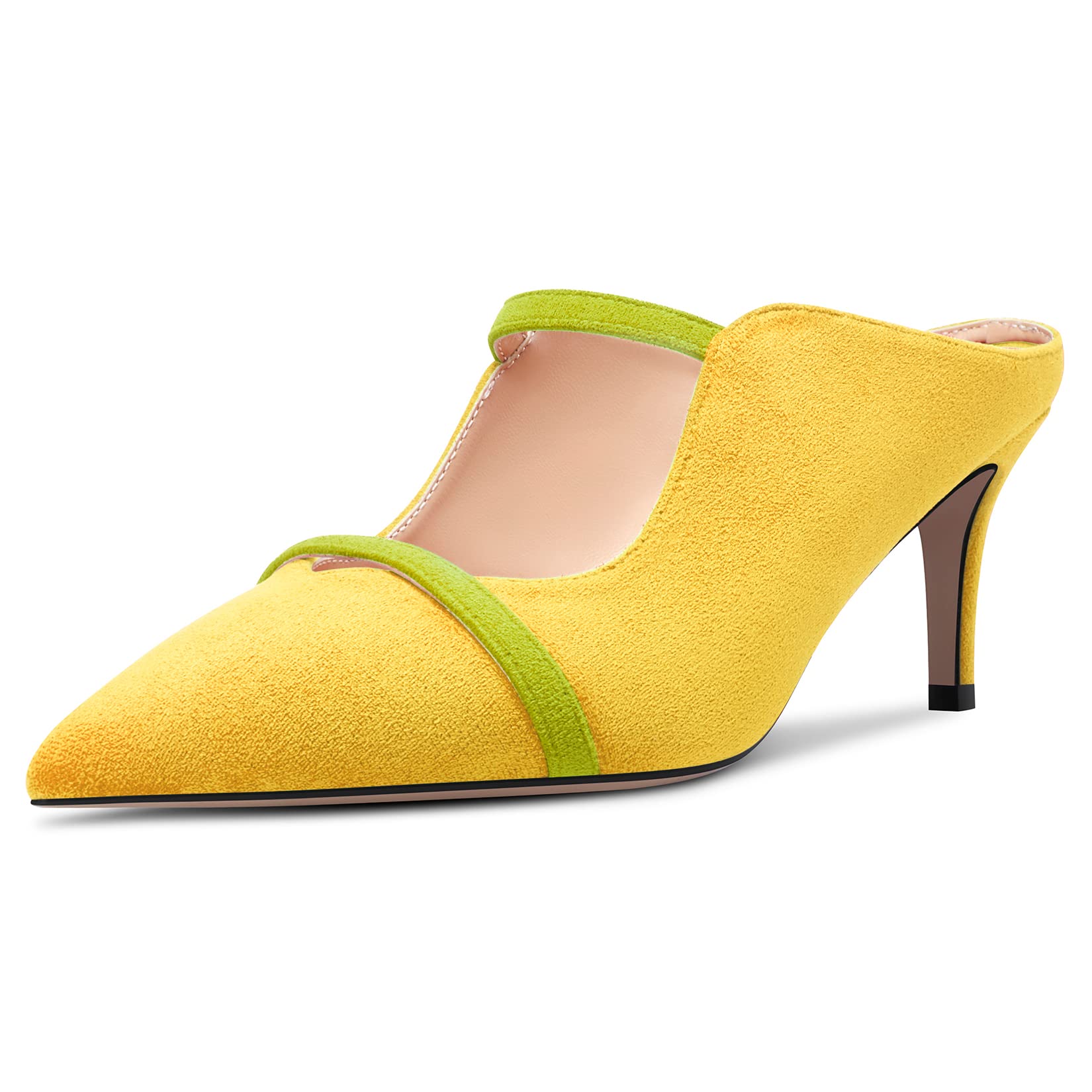 CastamereWomen Mid Heel Pointed Toe Slip-on Patchwork Pumps Mules Shoes Casual Dress 2.6 Inches Heels