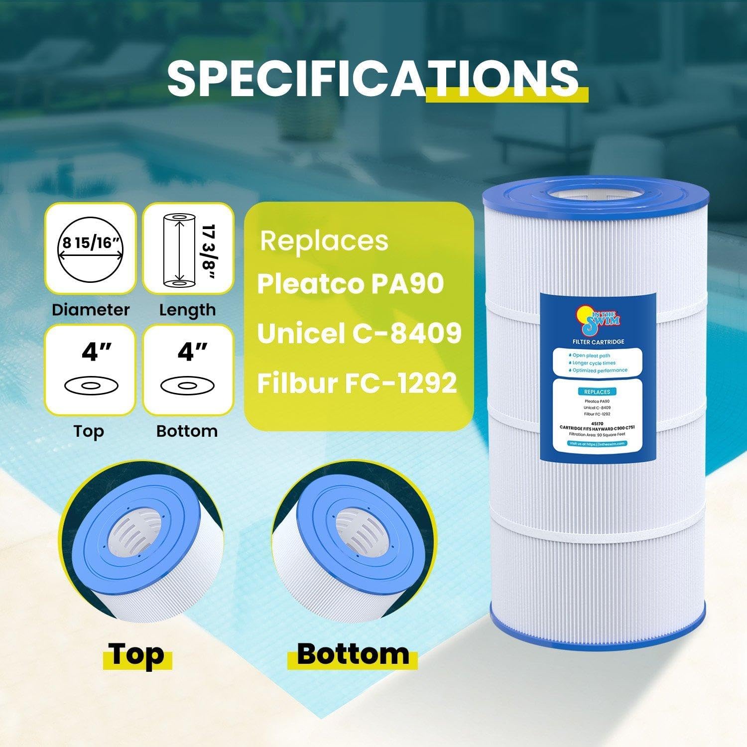 In The Swim Standard Pool Filter Cartridge Replacement for Hayward Star Clear Plus C900 Filter