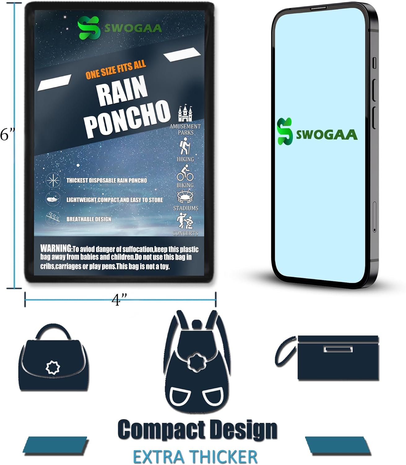 Disposable Rain Ponchos for Kids 6 Pack/Adults 10 and 6 Pack/Ponchos Family 6 Pack Extra Thicker Emergency Ponchos - Image 5