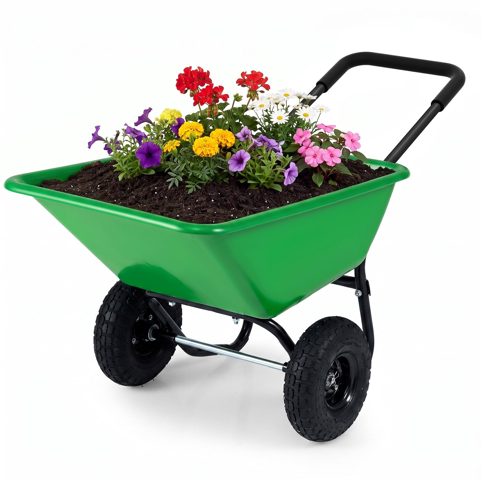 Goplus 2 Wheel Wheelbarrow, 330 LBS Utility Garden Cart (Bright Green)