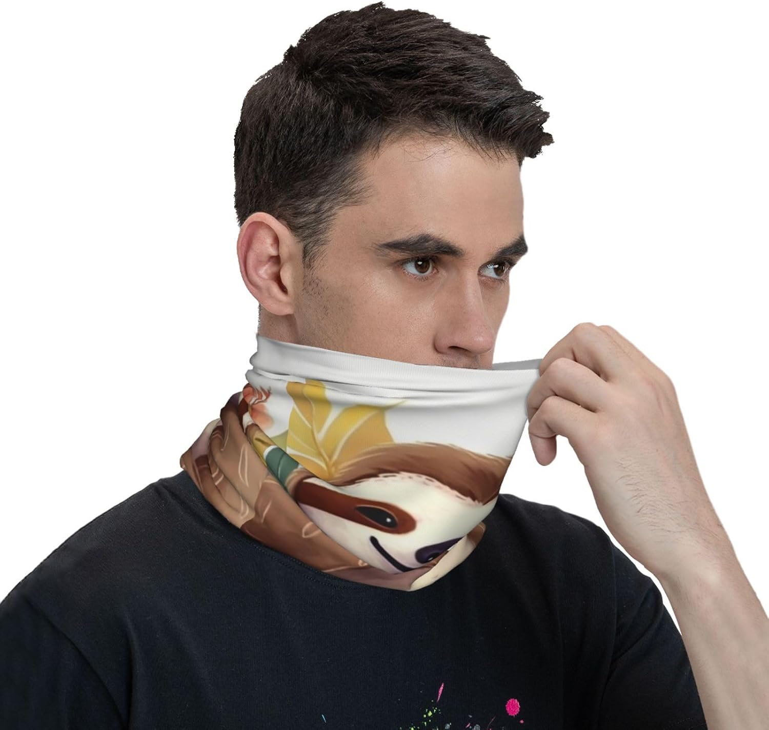 Cute sloth Leaves Neck Gaiter UV Sun Protection Face Mask Scarf Cooling Breathable Face Cover for Men Women Elastic Balaclavas Versatile Bandana, Sun & Wind-proof for Skiing Hiking