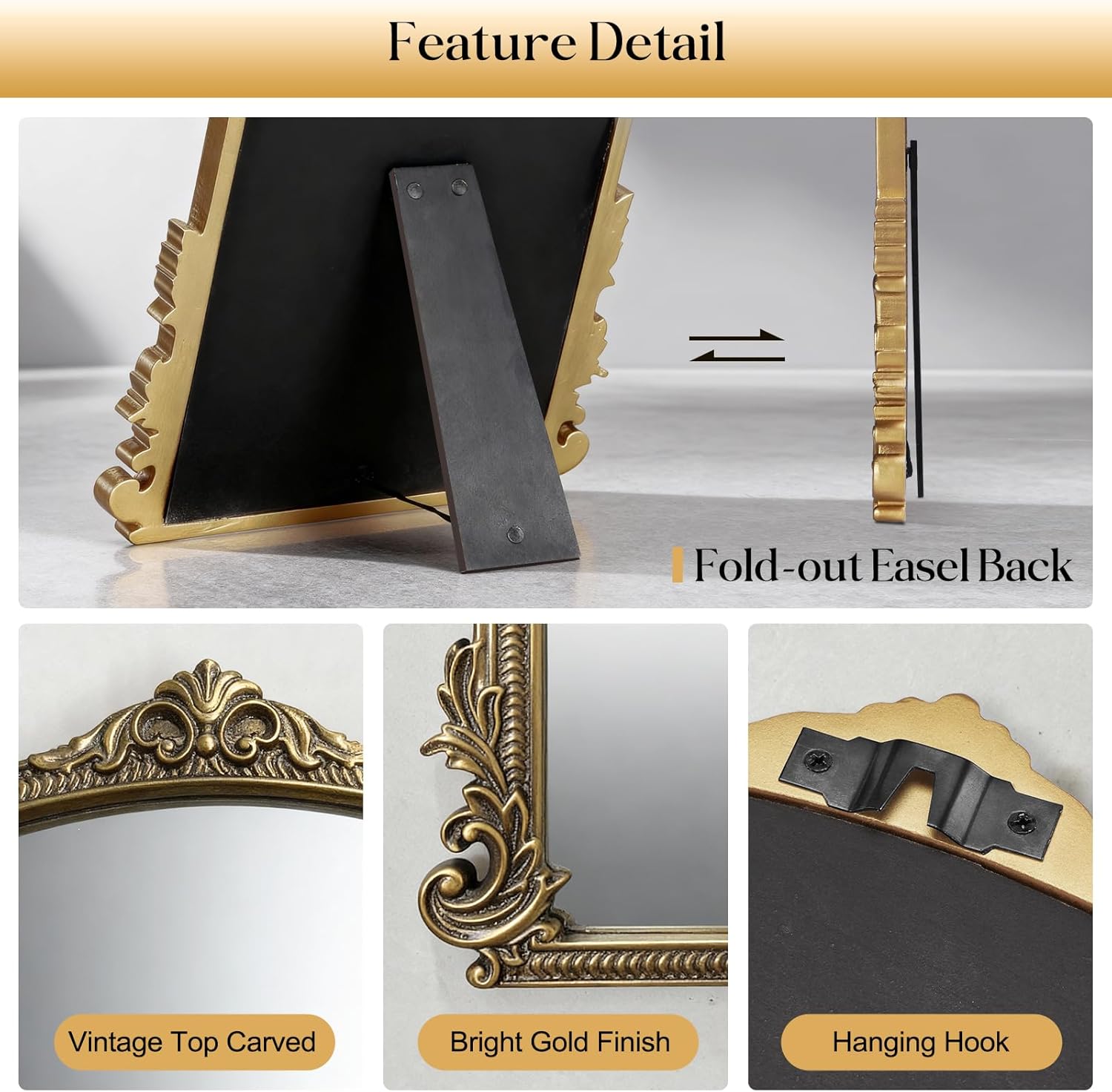 Small Vintage Gold Arched Mirror, 12x10 Inch Antique Arch Tabletop Makeup Vanity Mirror, Wall Mounted Decorative Mirrors for Bedroom, Living Room, Dining Room, Entryway, Fireplace