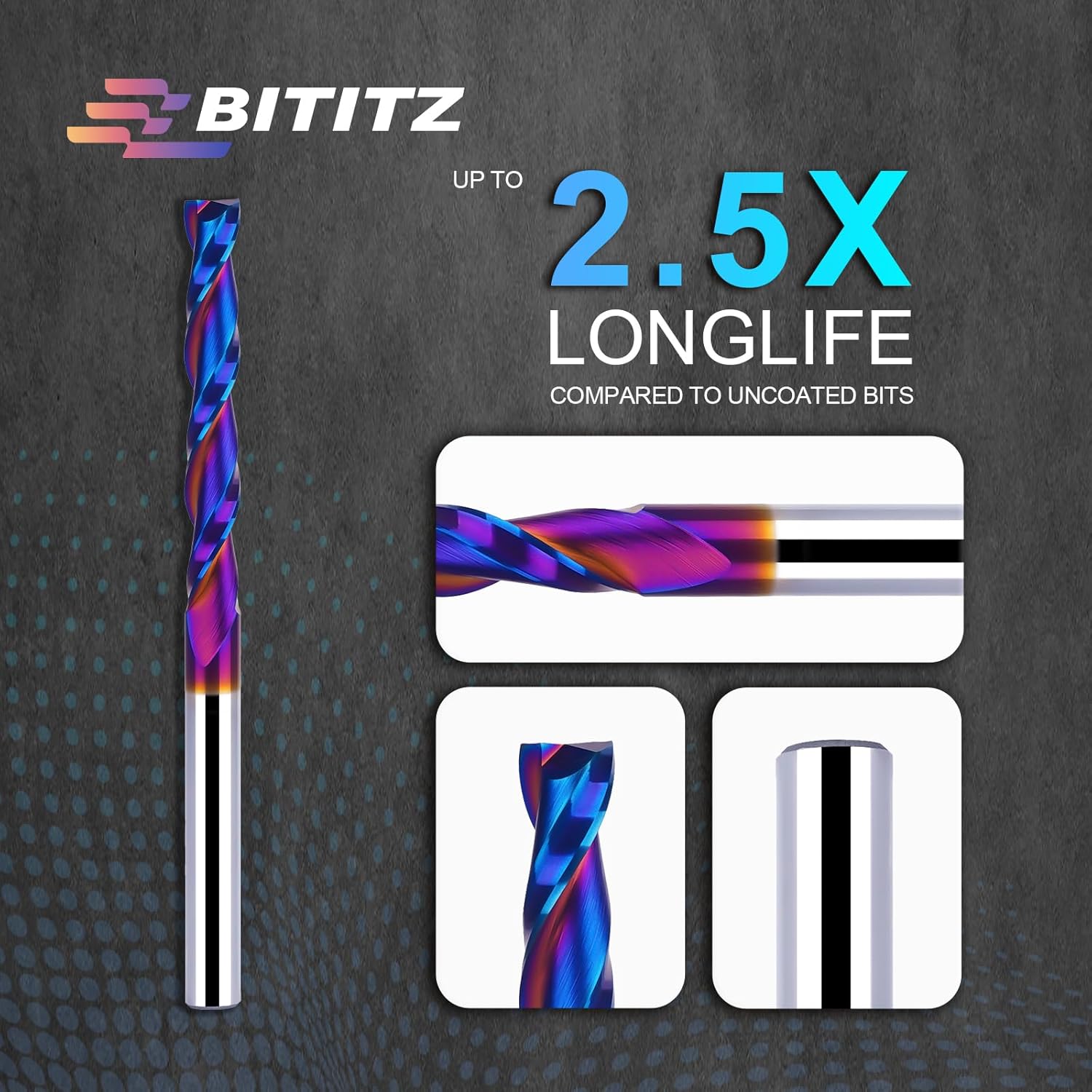 2PCS 1/4 Upcut Spiral Router Bit 1/4 Inch Shank 2 inch Cutting Length with Extra Long Life Coating CNC Router Bits End Mill for Wood Cutting, Slot Mortise, Engraving