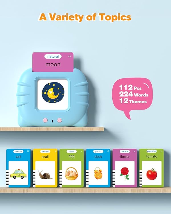 Airbition Talking Flash Cards for Toddlers 1 2 3 4 Year Olds, Montessori Language Learning Toys with 224 Words, Pocket Speech Therapy Toys, and Speech Development Educational Playthings for Children by Airbition - Image 2