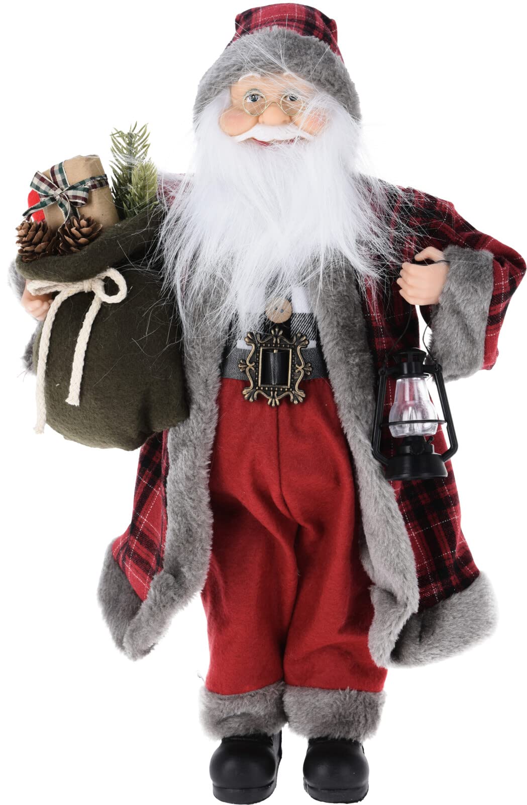 Urbnliving Checkered Christmas Santa Standing Xmas Tree Decoration Festive Decor Figurine Ornament (, Large)