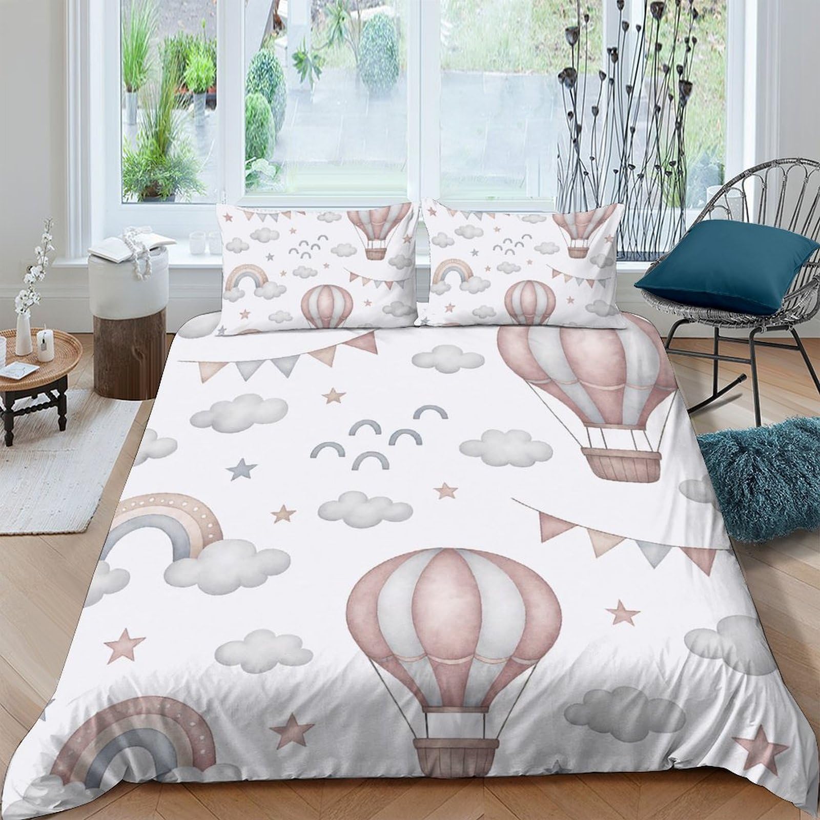 Ctjqhvkz Style-9 3D Printed Hot Air Balloon Fitted Sheet Microfiber Soft Pastel Rainbow Bed Cover For Bedroom Dorm Mattress Decor Single（135X200cm）