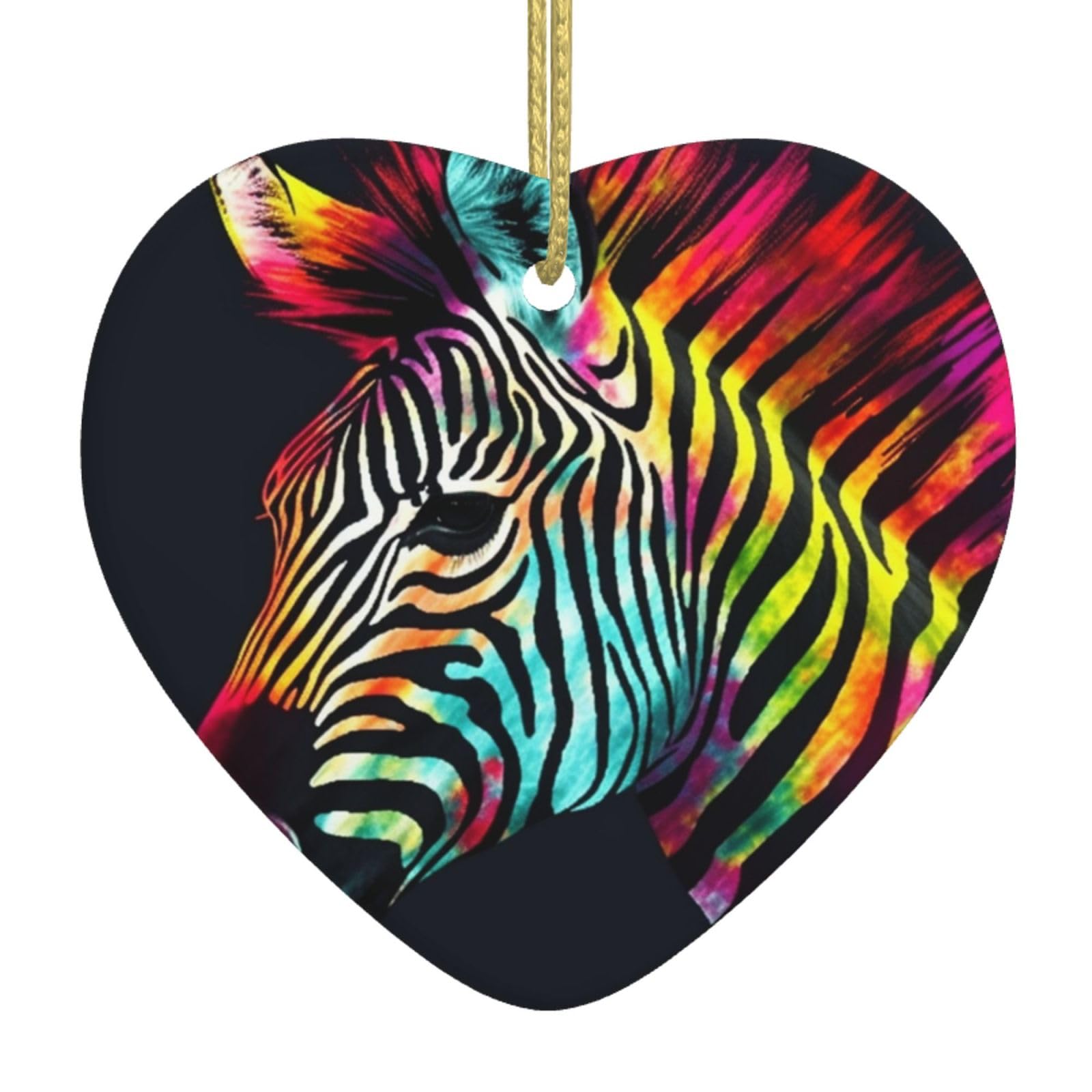 Colorful Rainbow Zebra Christmas Ornament 2025 Heart Ceramic Hanging Ornaments for Home Decor Christmas Decorations with Gold Rope Double-Sided Xmas Tree Ceramic Hanging for Holiday Party