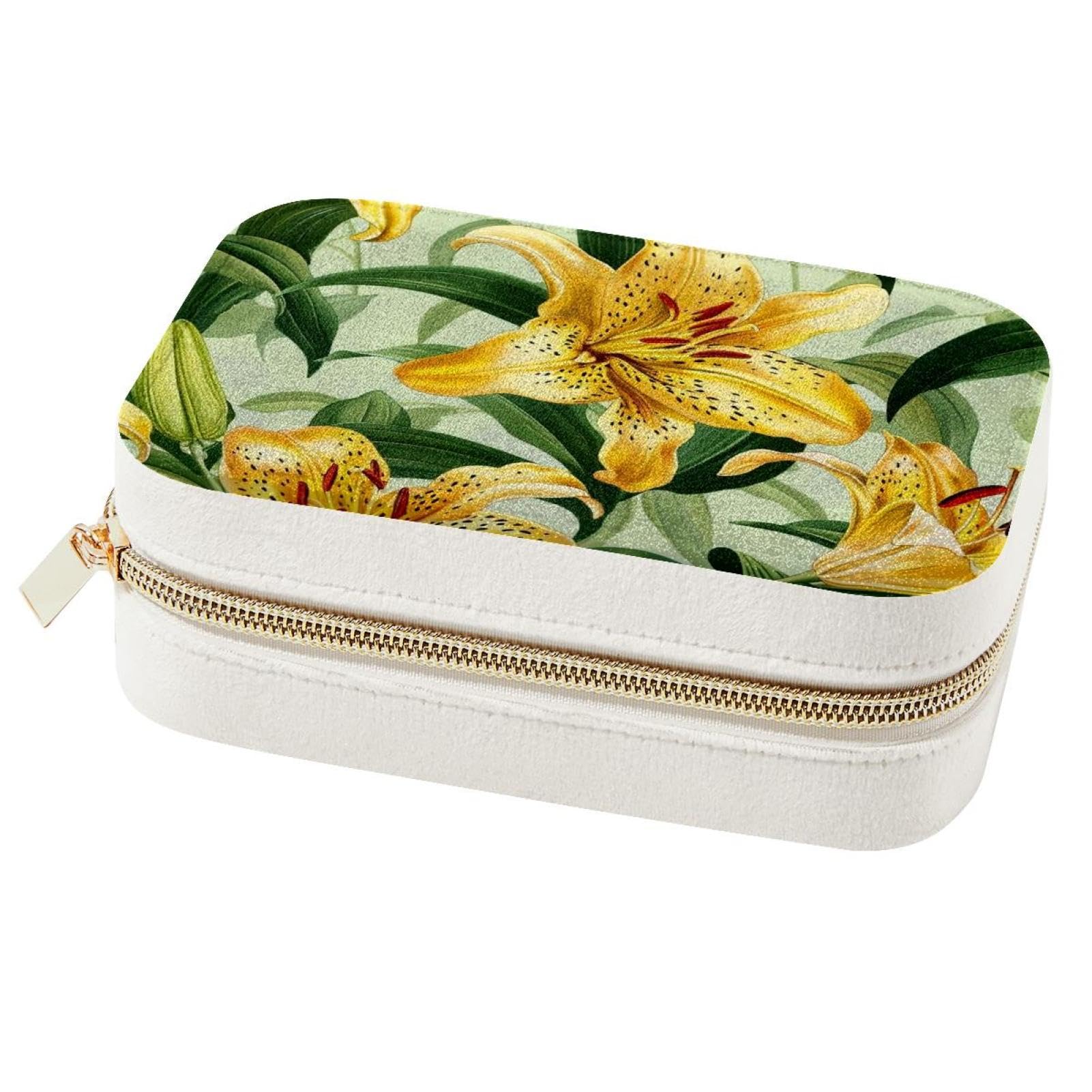 Boîte à bijoux portable lys jaune pour l'organisation de voyage des femmes et filles