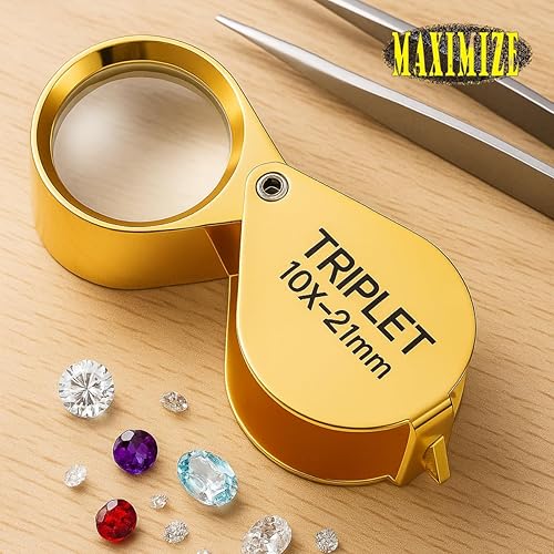 Miniatura 6 de MAXIMIZE Gold Jeweler's Loupe | Aumento 10X | Lente trillizo de 0.827 in | Caja giratoria | Chapado en oro