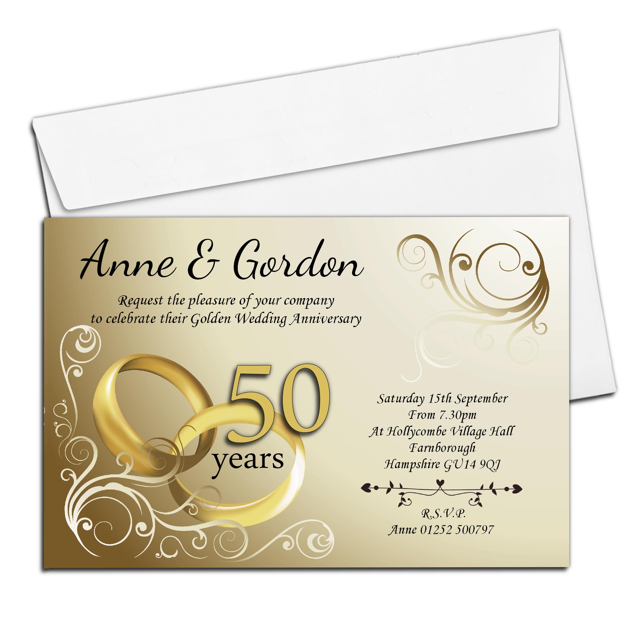 Invite Designs Ltd 10 Personalised 50th Golden Wedding Anniversary Invitations with Envelopes N1
