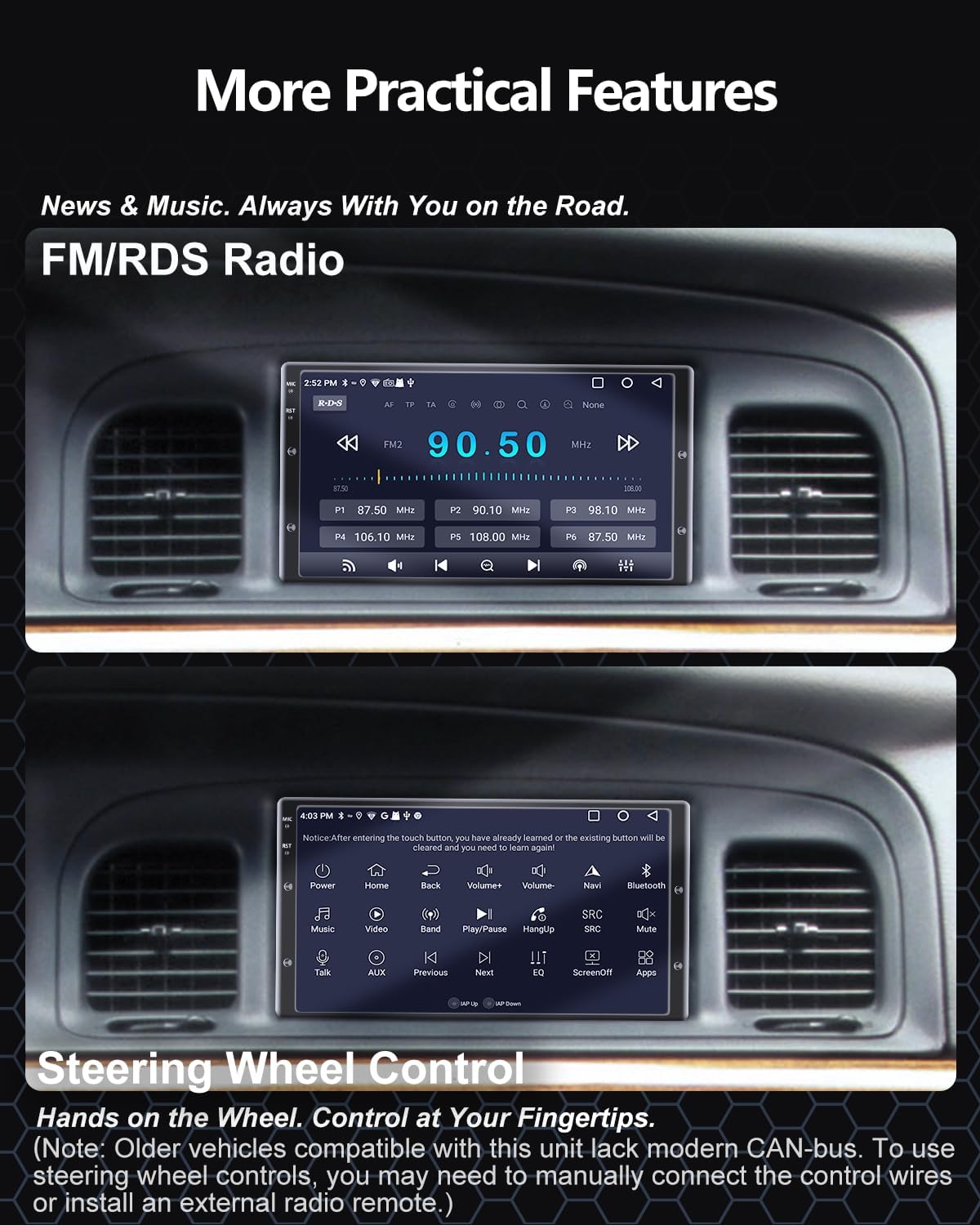 Car Radio Stereo Head Unit for Ford F150 F250 F350 F450 F550 (1998-2004) E150 E250 E350 (1997-2008) Ranger (1995-2011) Explorer (1995-2000) Escape (2000-2007) with Android Auto/CarPlay Navi 2G+32G