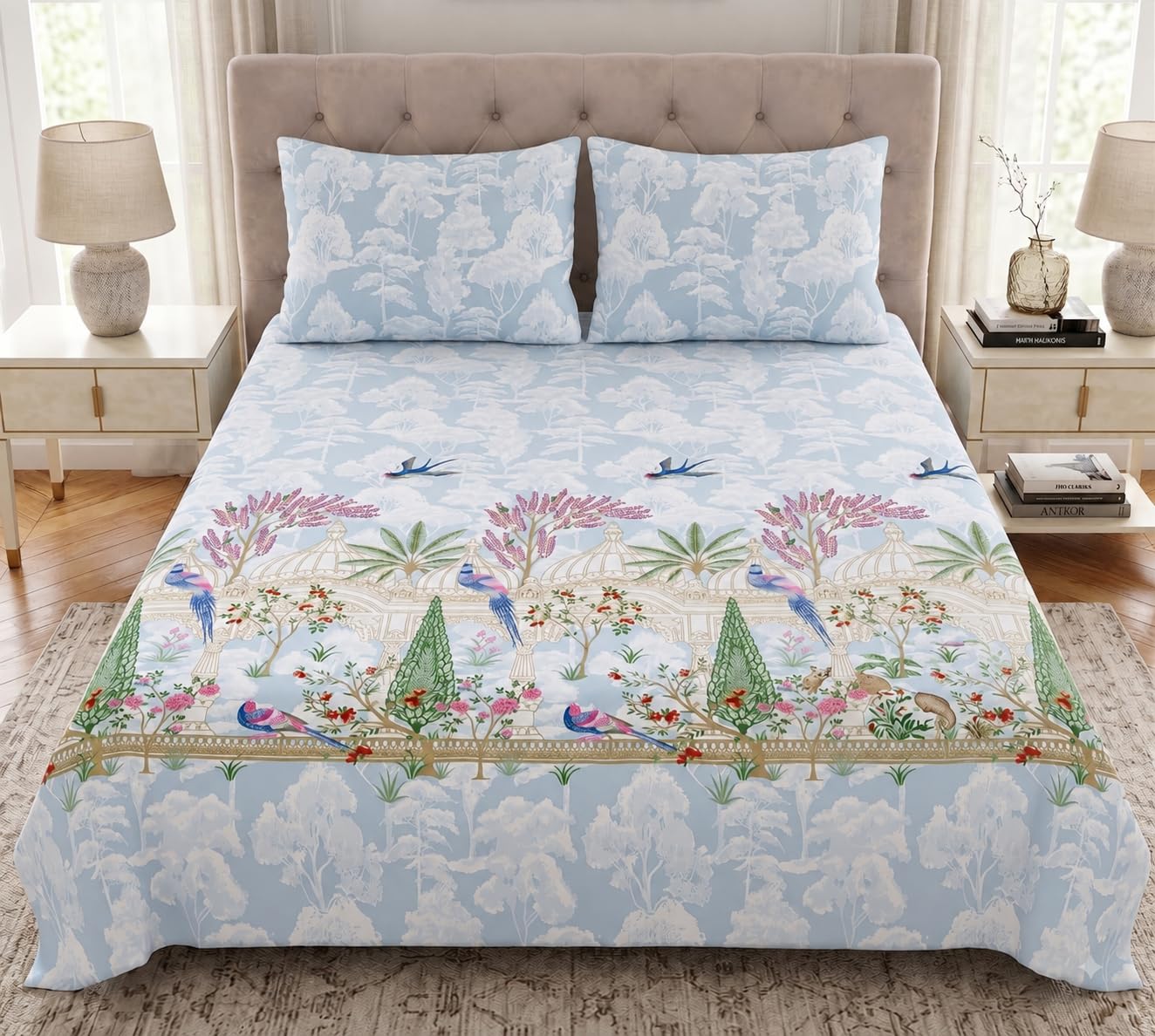 Home Ecstasy King Cotton Bedsheet Set - Light Blue -11