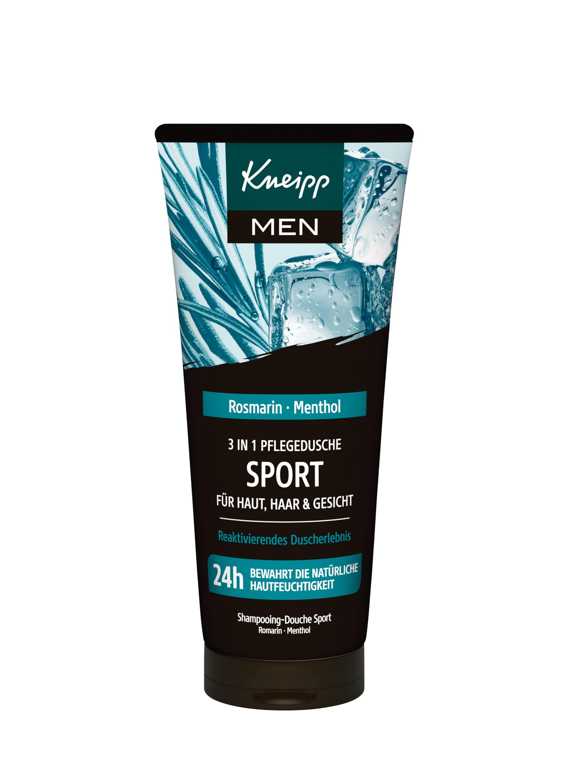 Kneipp MEN 3 in 1 Pflegedusche Sport - Für Haut, Haar & Gesicht - Mit ätherischem Rosmarinöl und natürlichem Menthol - 200 ml
