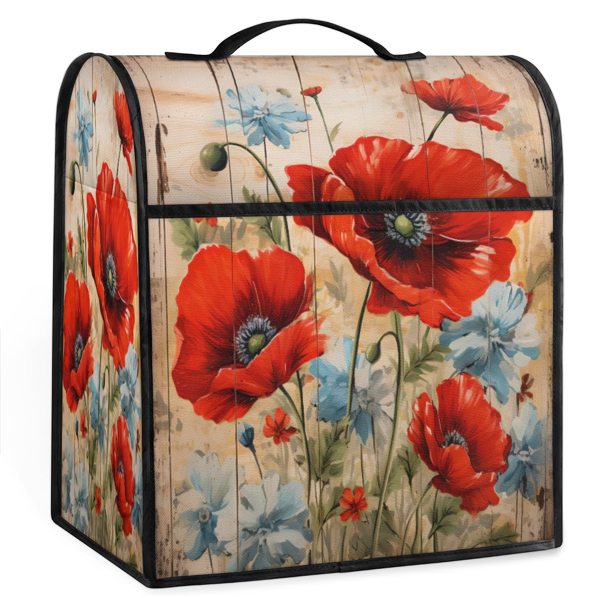 Coffee Maker Cover Retro Wood Poppy Kitchen Appliance Covers Small Appliance Covers Blender Cover Juicer Cover Dust Covers for Kitchen Appliances with Top Handle and Pockets,Washable,C234