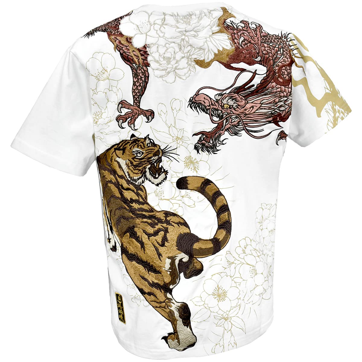 9#212051-10 絡繰魂 粋 クルーネック 半袖Tシャツ 白虎 黄虎 トラ×トラ