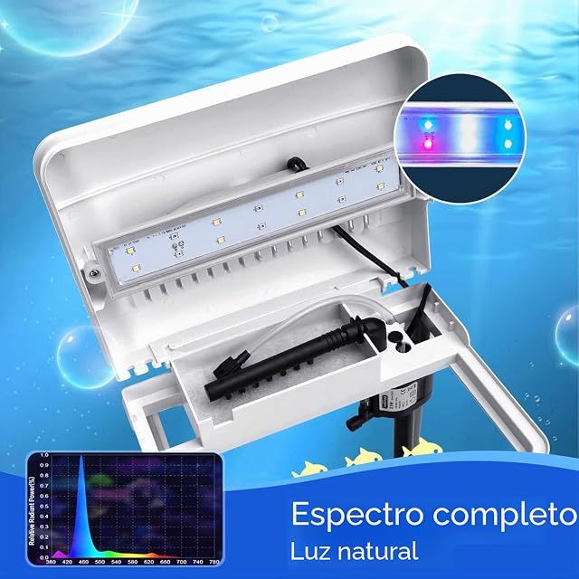 Foto 2 de 8 de Nobleza - Acuario de Cristal con Cubierta y Luces LED. Sistema de Filtro de 7 litros. Color Blanco