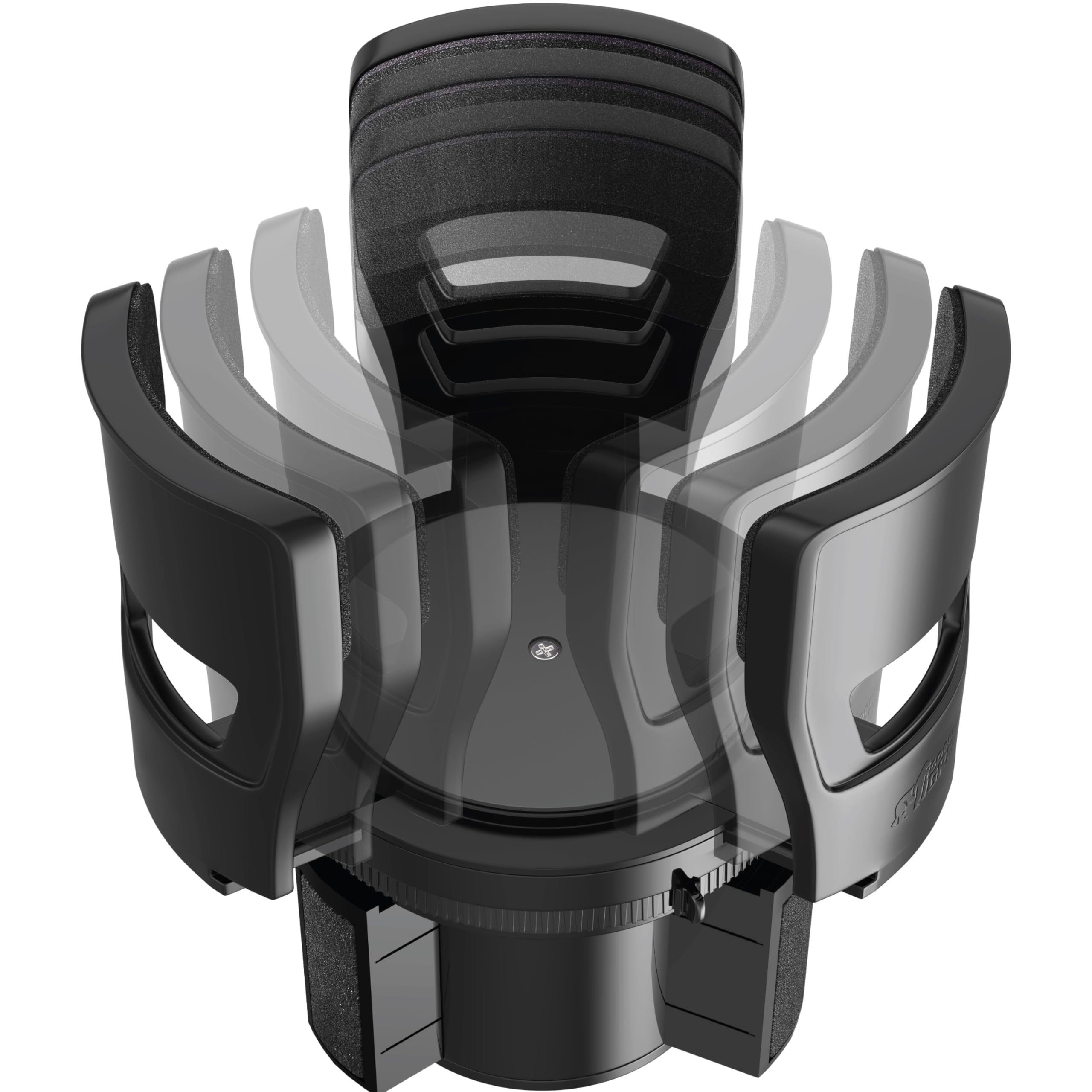 Expansor de portavasos para automóvil GORILLA GRIP que mantiene seguros los vasos grandes. Se adapta a Yeti HydroFlask, Stanley, botellas de agua grandes de 18 a 48 oz. Brazos ajustables para taza de café y base insertable. Onyx.
