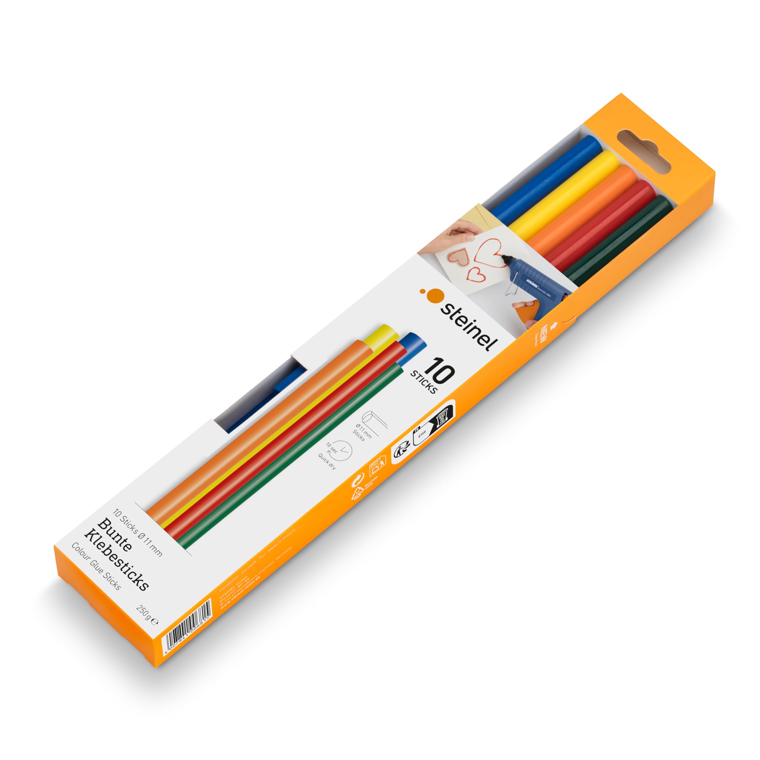 Steinel Assorted Colour Glue Sticks 11Mm 250Mm Pack Of 10