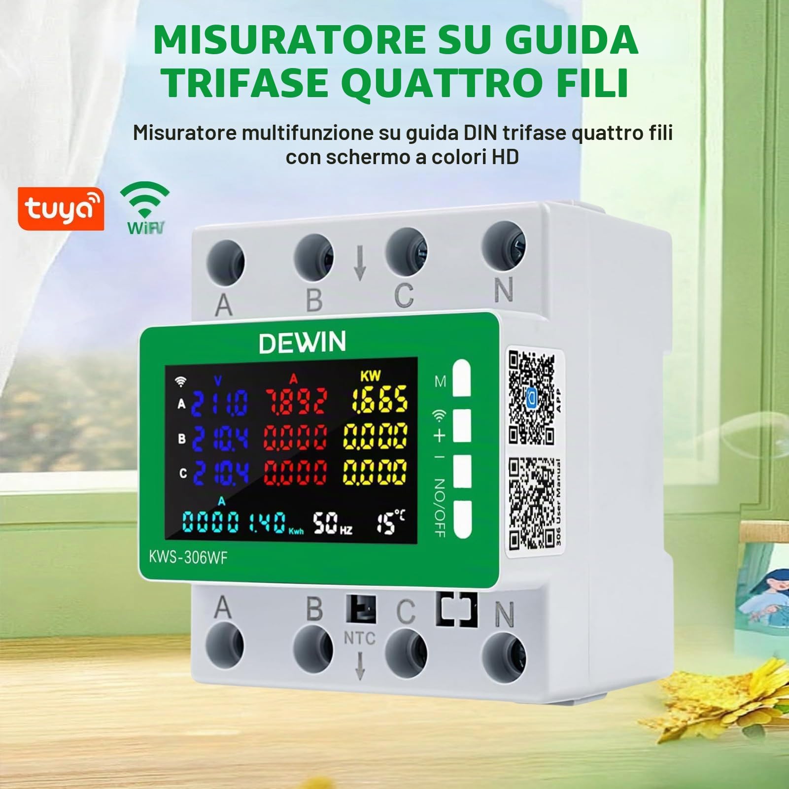 Contatore Energia Elettrica WiFi Trifase, 9 in 1 Tuya Smart Misuratore di Consumo Elettrico WiFi Trifase AC 85-290V 80A Misuratore Energia Elettrica Smart con Misurazione/Memoria/Protezioni