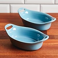 Vista 7 de Rachael Ray Ceramics - Juego de gratin ovalado, dos piezas de 355 ml, color azul agave