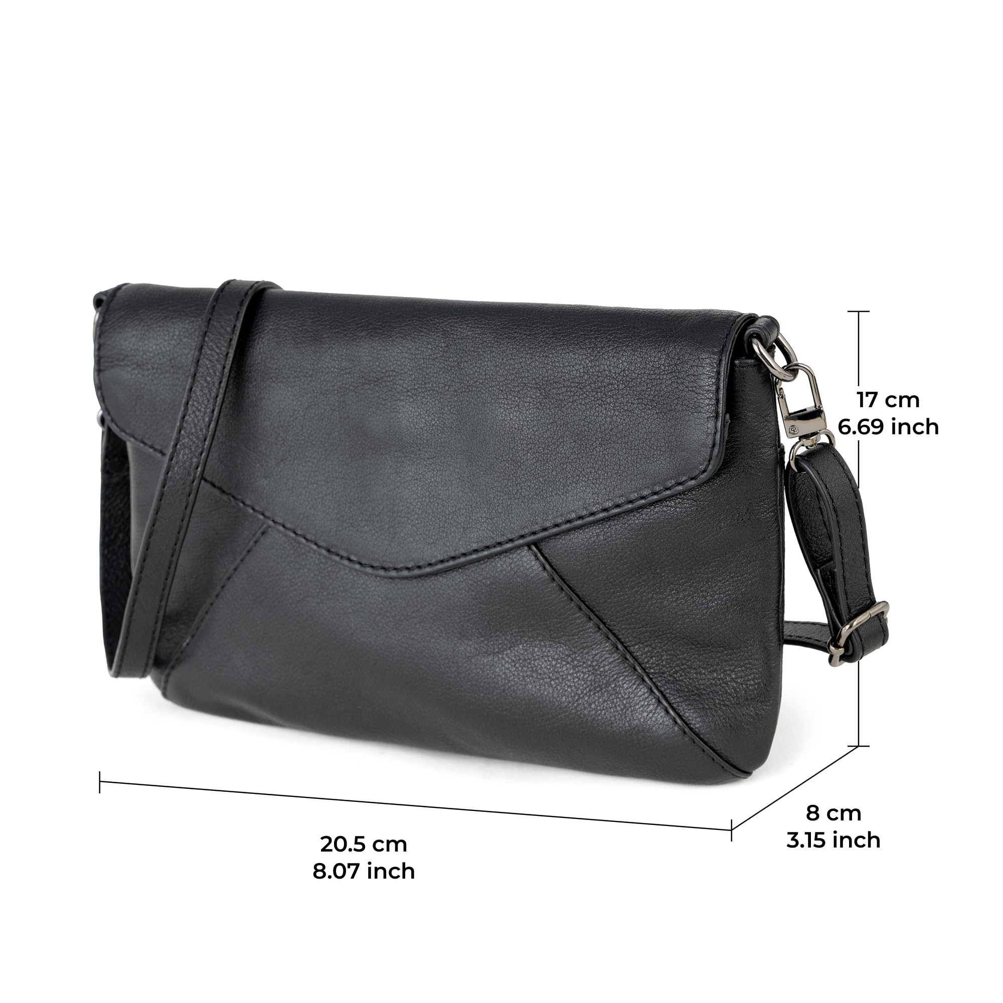 Berliner Bags Premium Leder Clutch Eva, Crossbody-Tasche, Umhängetasche & Handtasche für Damen mit Magnetverschluss – Schwarz