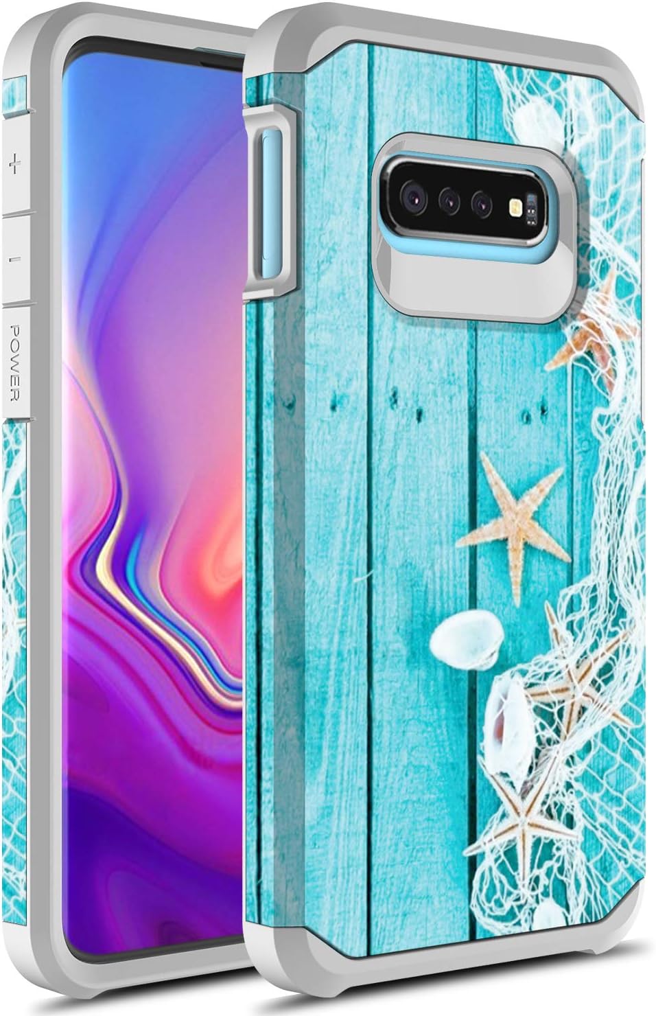 Rosebono FashionRosebono Compatible with Samsung Galaxy S10e Case, Slim Hybrid Dual Layer Shockproof Hard Cover Graphic Fashion Cute Colorful Silicone Skin Cover Armor Case for Samsung Galaxy S10e (Starfish)