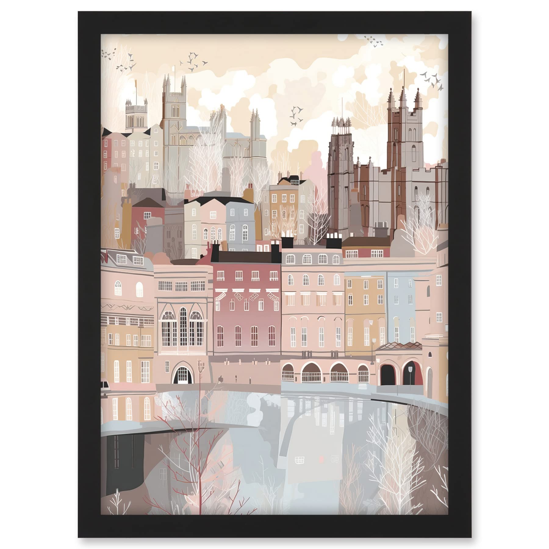 Artery8 Bath Georgian Architecture Pastel Colour Cityscape Artwork Framed A3 Wall Art Print