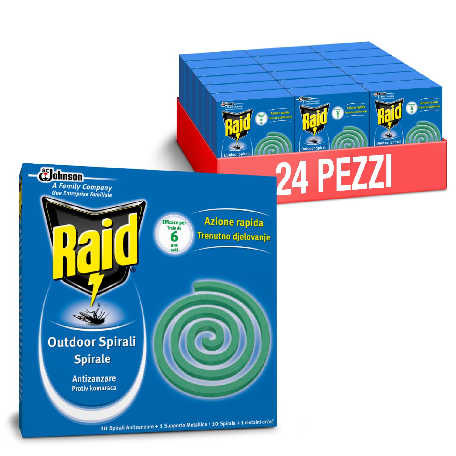 Raid Spirali Antizanzare, Formato Scorta 24 Confezioni Da 10 Spirali Ciascuna [240 spirali]