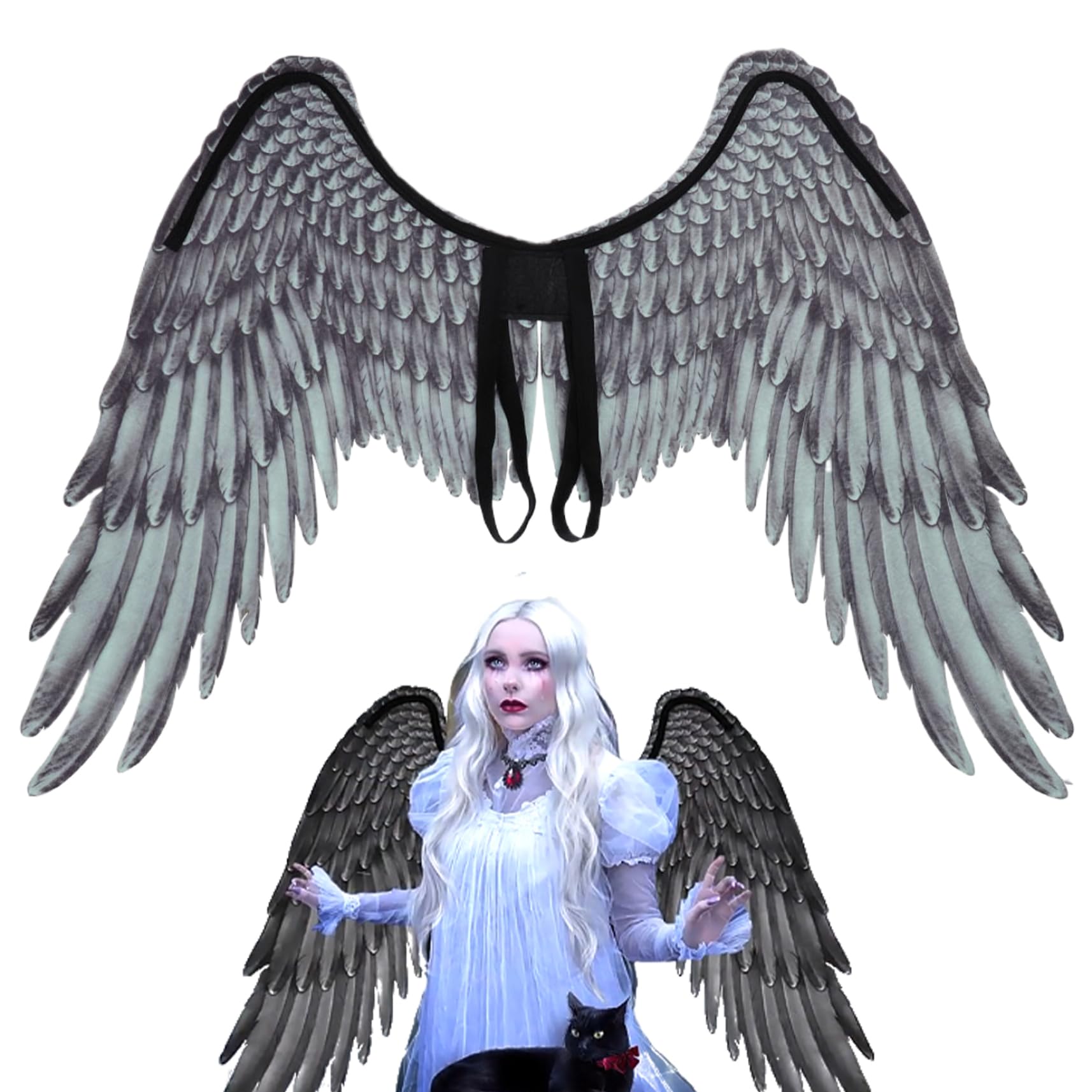 Engelsflügel-Kostüm – schwarzer Cosplay-Flügel für Kinder, Karneval, Halloween, Vliesstoff