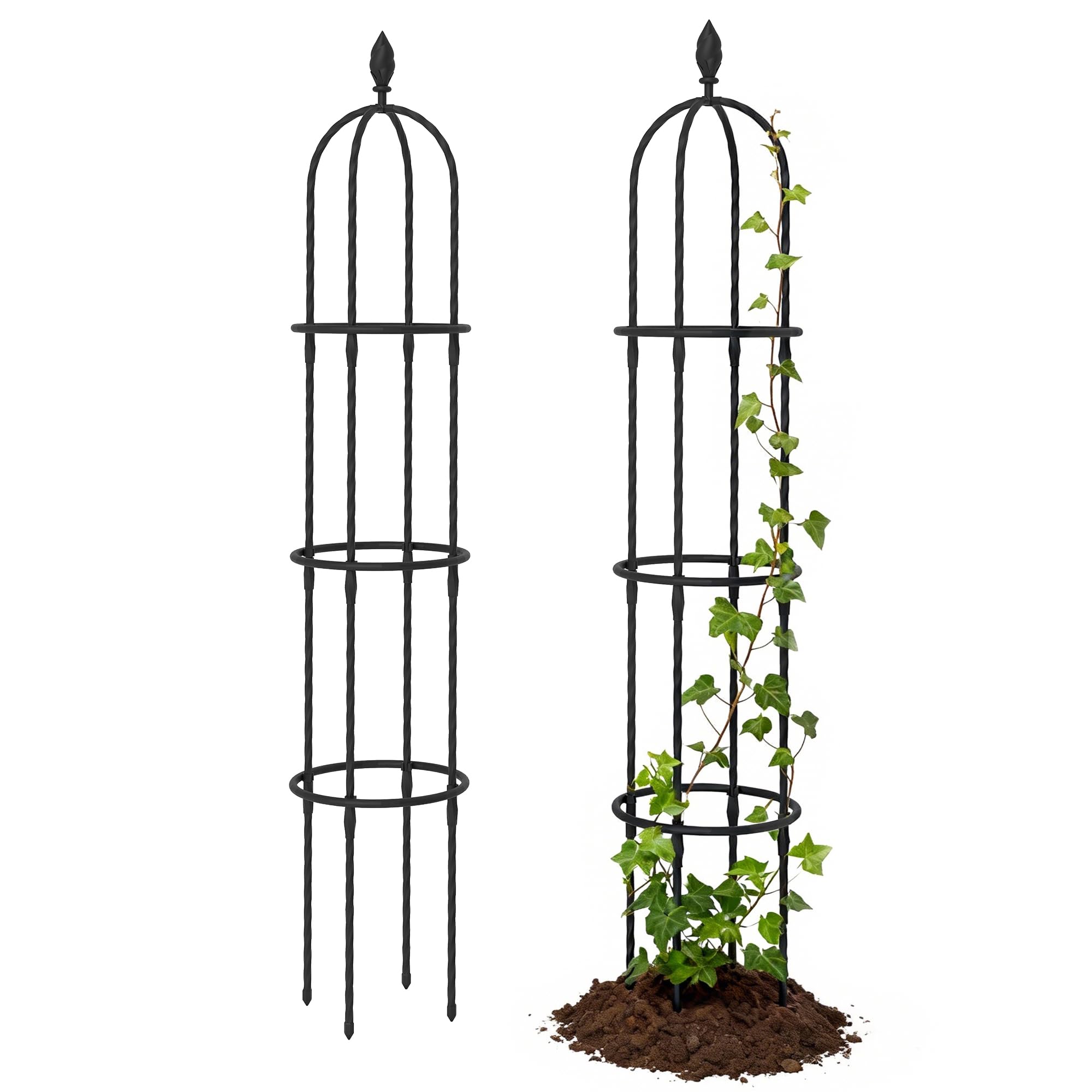 Outsunny Set di 2 Supporti per Piante Rampicanti Alti 1.74 m, Traliccio per Rampicanti da Giardino Alti in Acciaio Rivestito in PE con Decorazioni, per Rose, Pomodori, Fiori, Piselli e Verdure, Nero