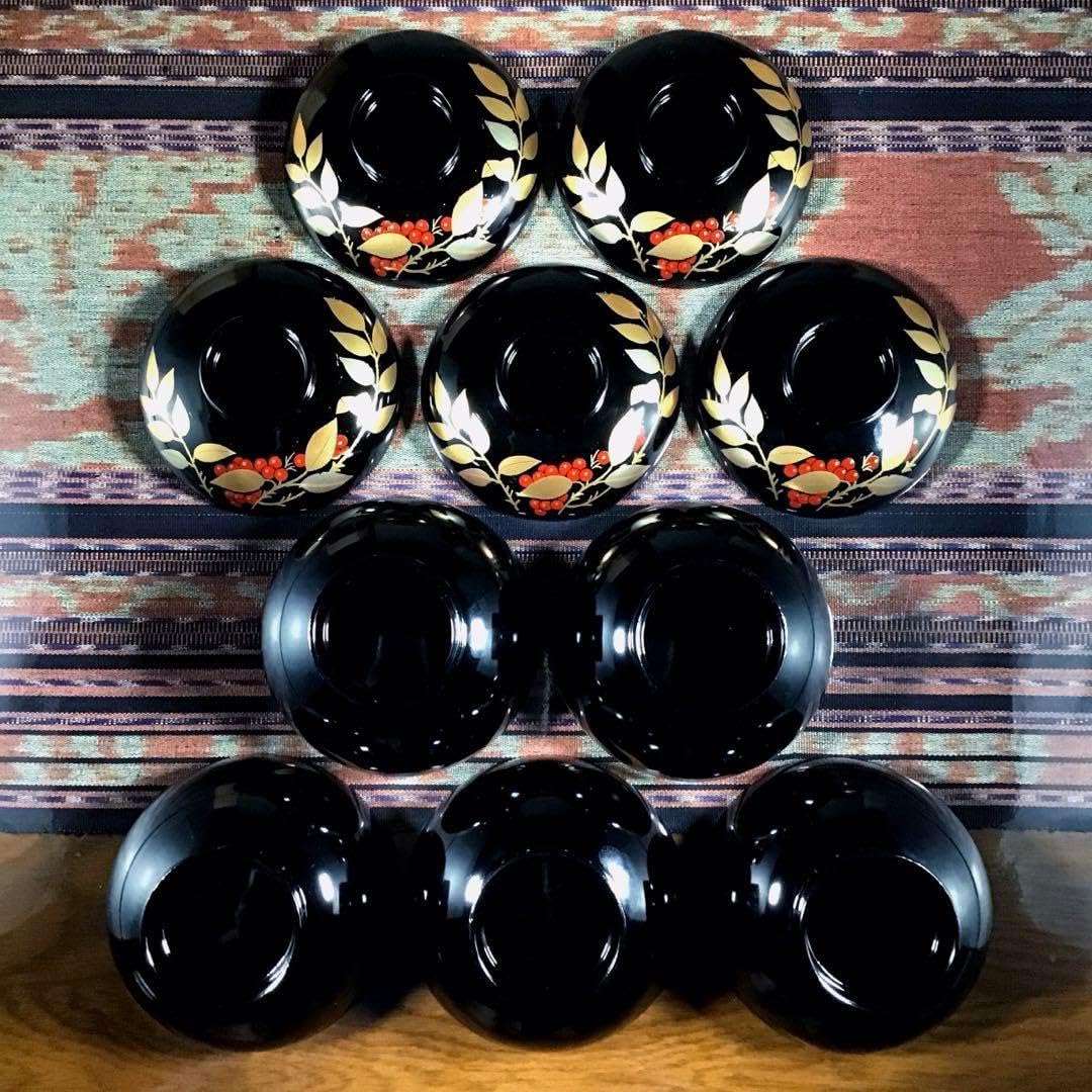 大峰 『平安 吸椀 黒 南天』 蓋付お吸い物椀 5客 超メルうー』 大峰 『