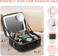 Vista 7 de Mocado Bolsa de maquillaje de viaje con espejo iluminado LED, organizador de maquillaje de viaje, estuche de maquillaje con ajuste iluminado de 3