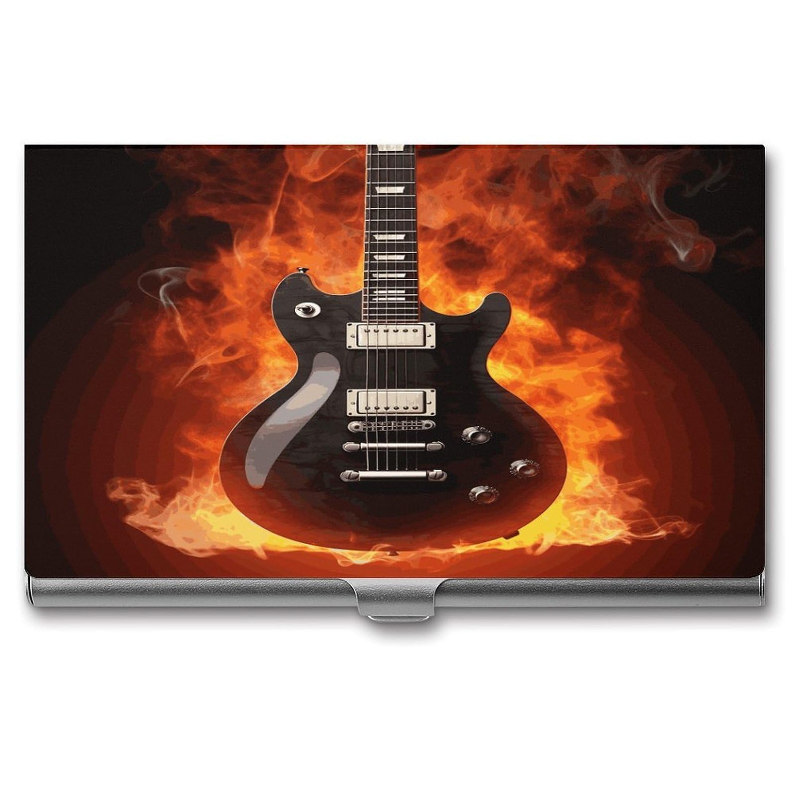 LDGSUPH Rock Guitar Business Card Holder Fashion Slim Name Card Holder Minimalist Design Case Metal Card Carrier Personalized Business Card Case with Flip for Men Women