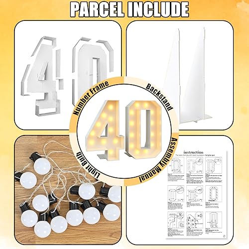 Miniatura 7 de Marco de números 40 de marquesina iluminados de 40 pies para fiesta de cumpleaños de 40 años, cartón grande con bombillas precortadas, kit gigante