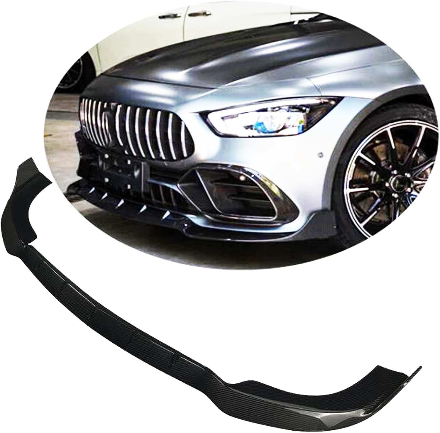 Front Spoiler Modification Accessories for Mercedes Benz AMG GT50 GT53 (2019-2022), BS Style Carbon Fiber Front Bumper Chin Lip Spoiler Splitter Gloss Black
