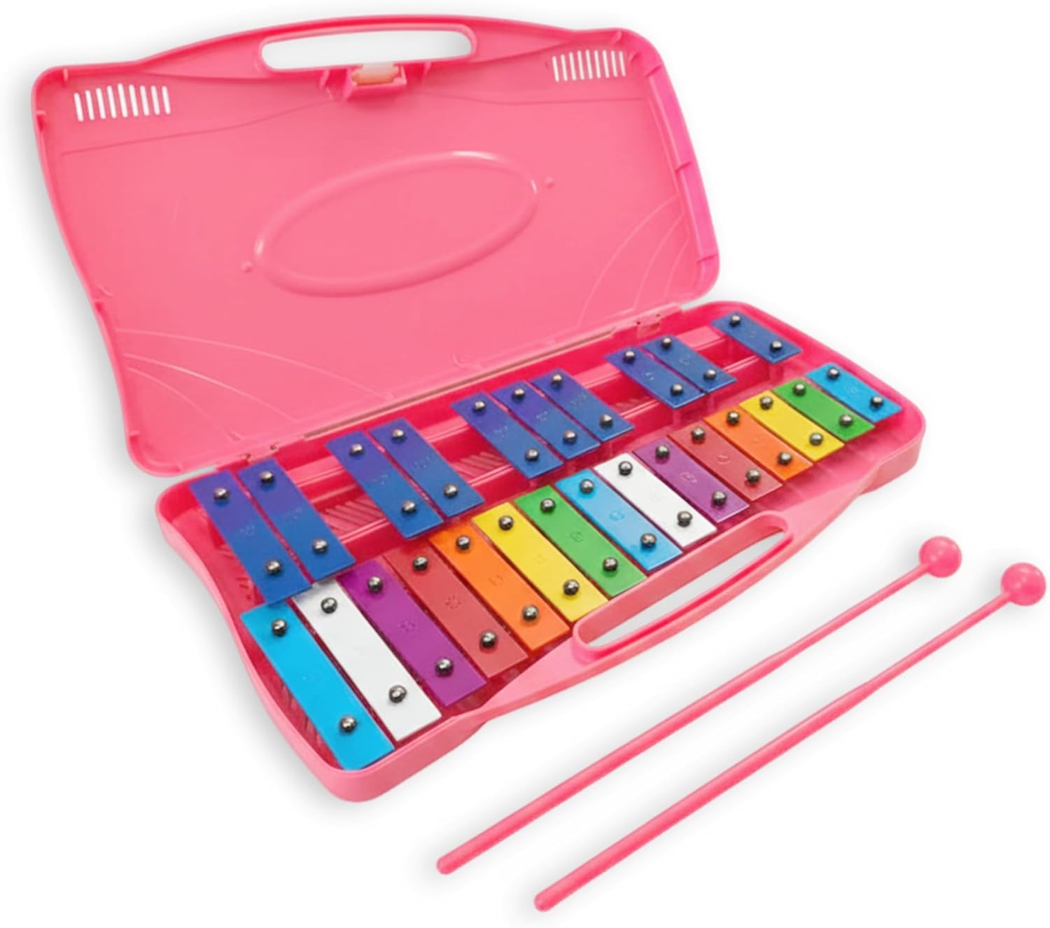 25 Note Glockenspiel Xylophone for Kids & Adults, Professional Chromatic Percussion Instrument with Rainbow Metal Keys & Carrying Case - Musical Educational Gift for Student Beginners