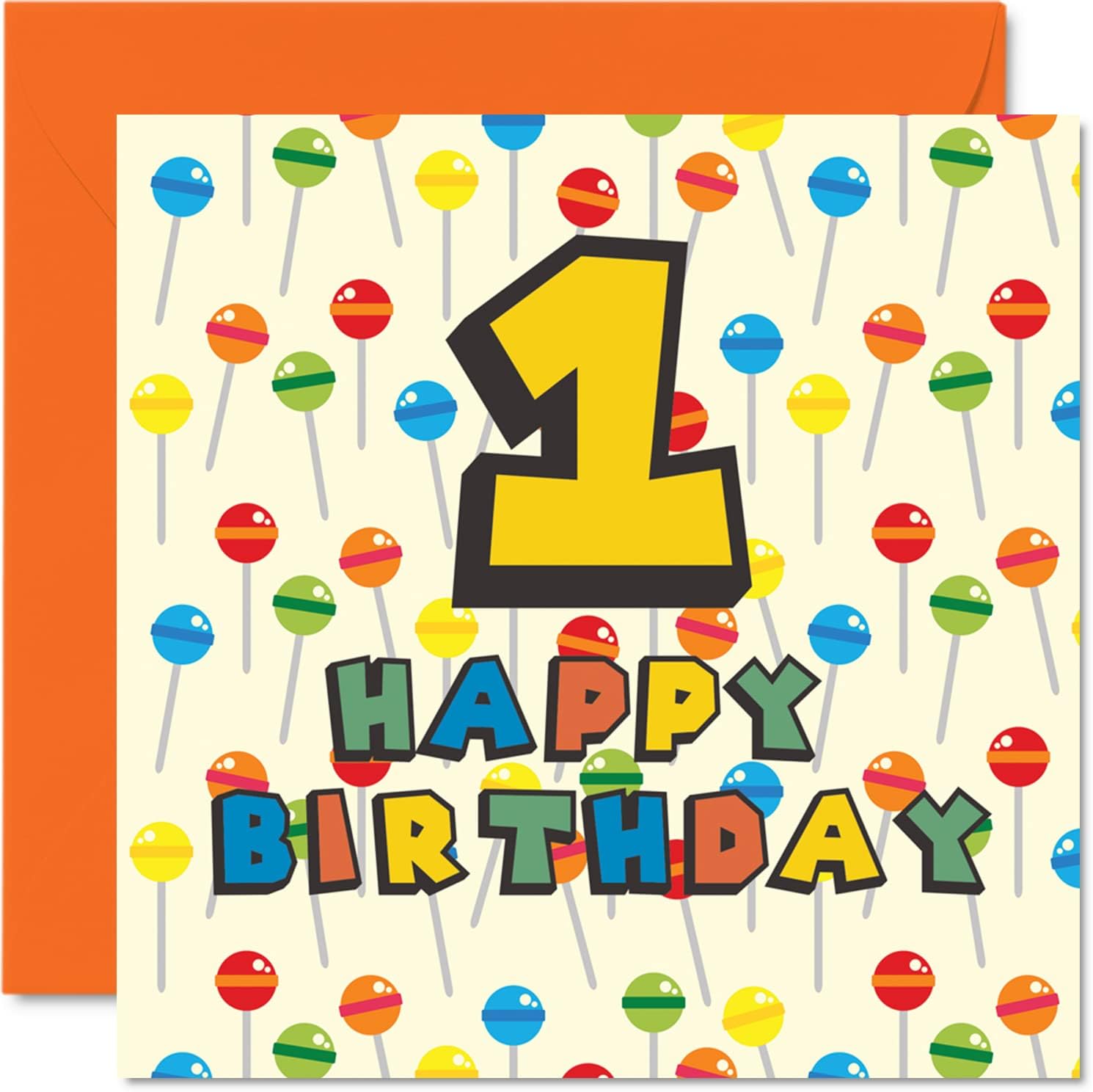 7th Birthday Card Unisex - Lollipop Sweets Candy - Happy Birthday Card 7 Year Old Son Daughter Brother Sister Grandson Granddaughter Niece Nephew Cousin, 5.7 x 5.7 Inch Seventh Bday Greeting Card