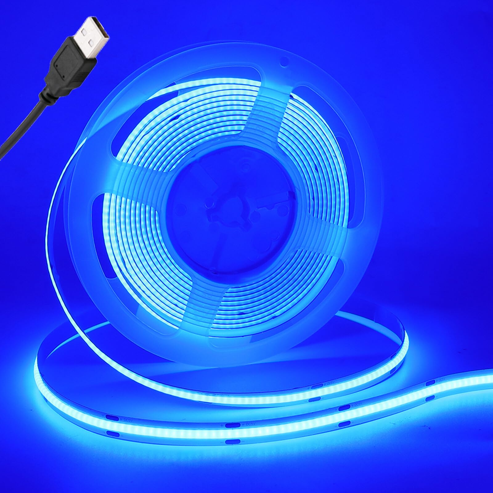 KAFULA 5V COB LED Strip Self-Adhesive [0.5M,Blue], USB Powered, 320 LEDs/m Super Bright Flexible FCOB LED Fairy Lights CRI90+, Cut Every 5cm, Suitable for Bedroom Cabinet Kitchen TV Backgrounds