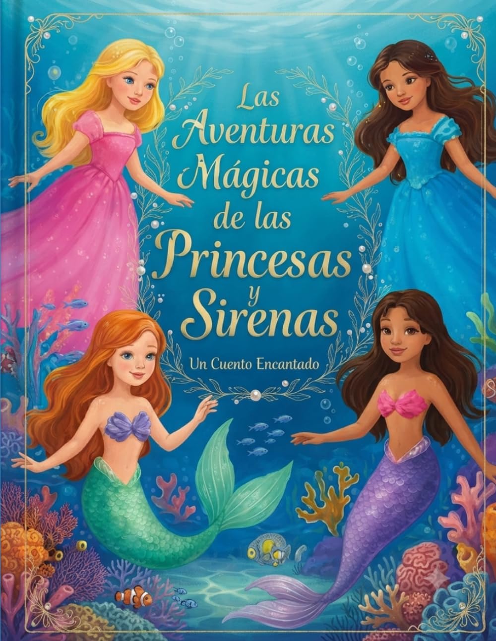 Libro de Colorear de Princesas y Sirenas para Niñas: Lindas páginas para colorear con princesas mágicas, sirenas adorables, delfines y unicornios - Regalo ideal para niños de 3 a 8 años