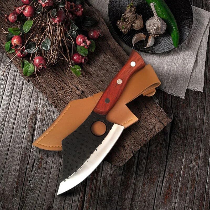 Miniatura 2 de Cuchillo de corte de carne de chef de 5.5 pulgadas, cuchillo de cocina con agujero para los dedos, cuchillo de carnicero de acero inoxidable