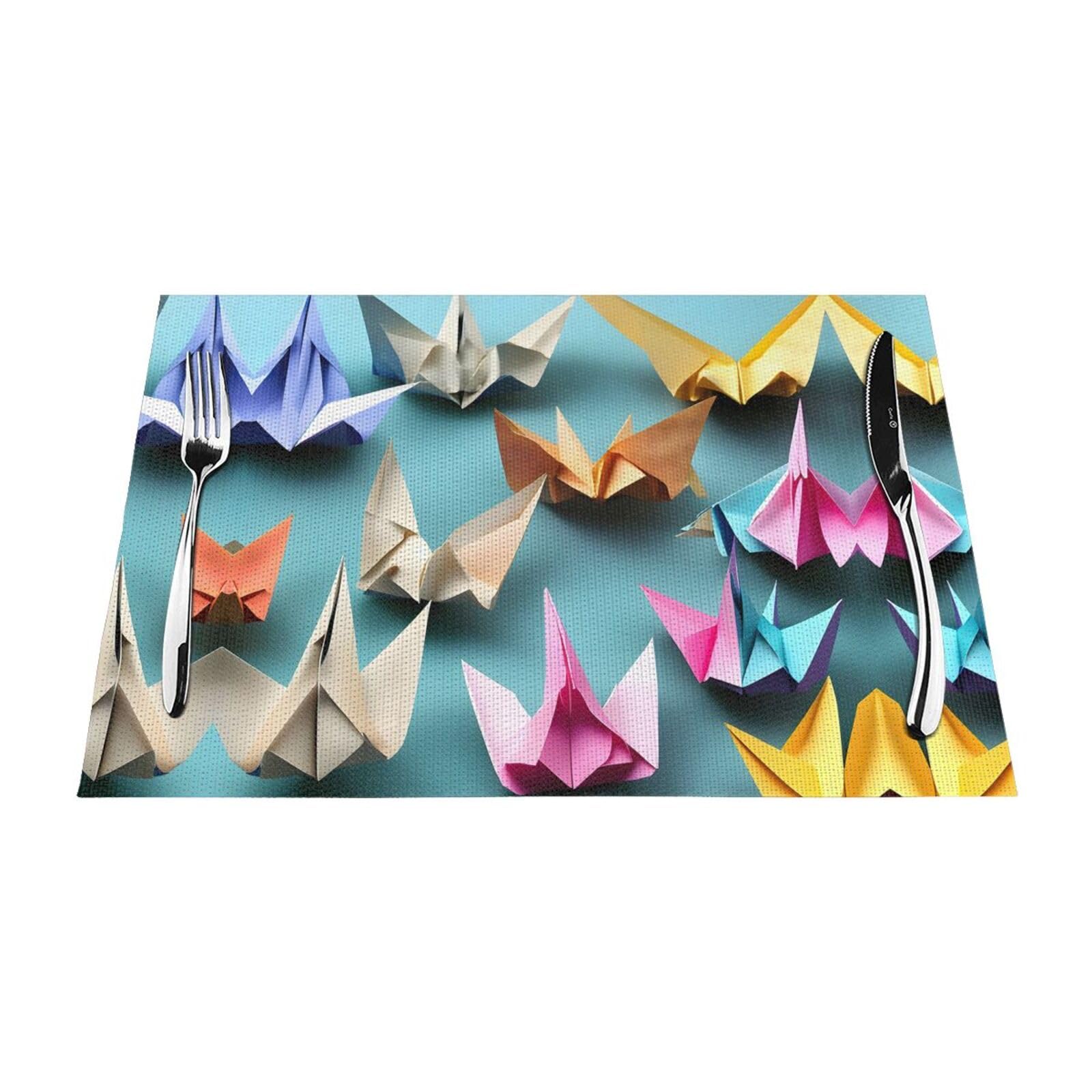 Placemats Set of 6,Table Mats Washable Placemat Decoration, Origami Paper Crane Print