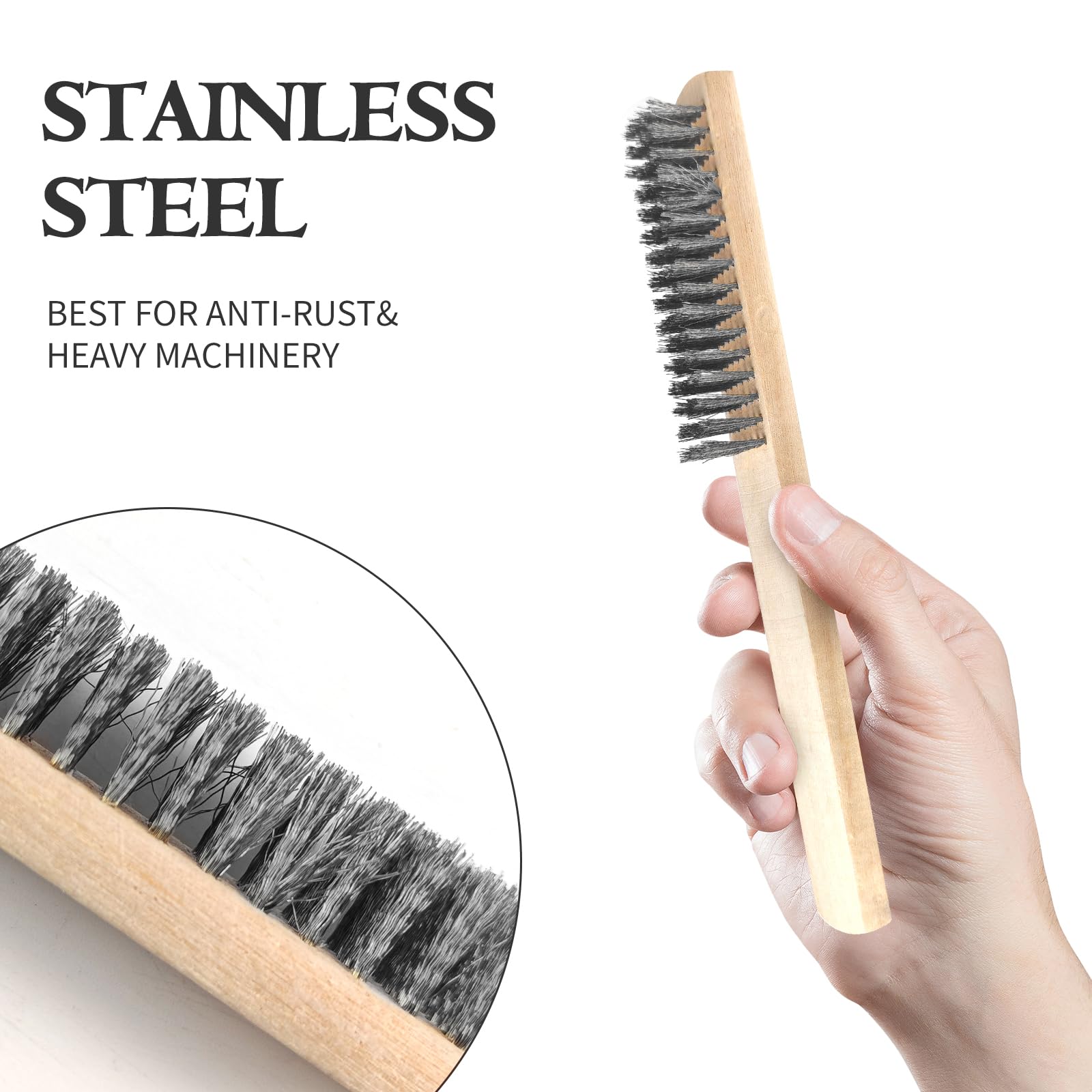 Zestaw szczotek drucianych, prosta szczotka, szczotka z drewnianym uchwytem, szczotki druciane ze stali nierdzewnej, platerowane miedzią / podobne do brązu, Clean Barbecue Grills, Remove Dirt