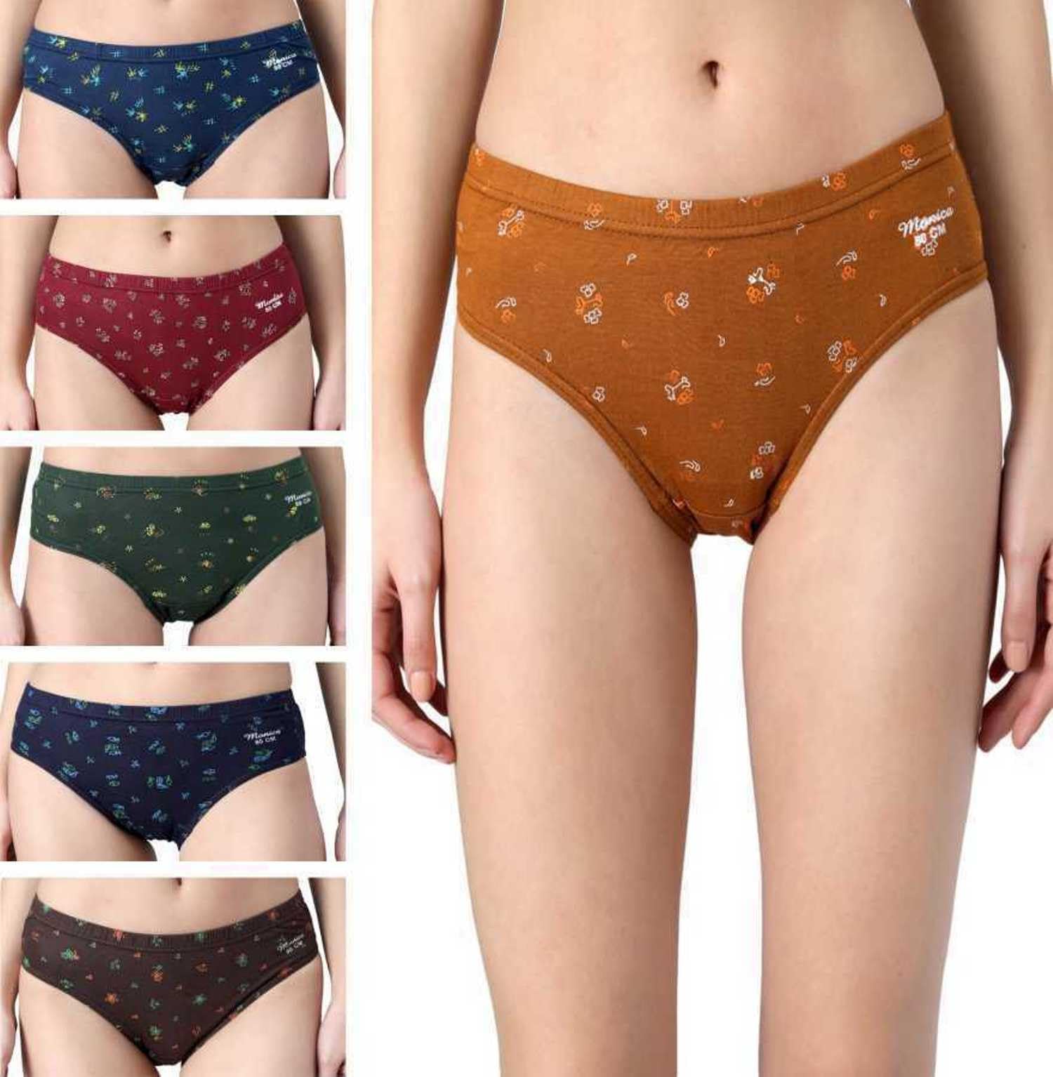 Eliquis Women's Printed Cotton Blend High Coverage Antibacterial Hipster Panties Pack of 6 (T_D_13202305)