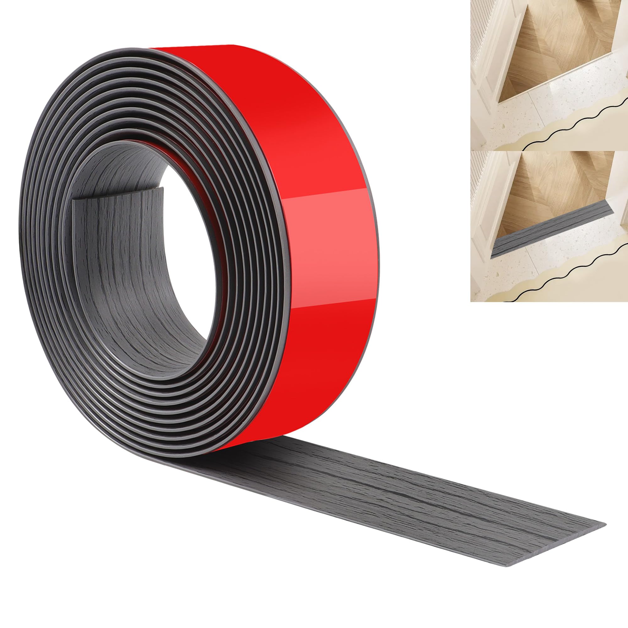 JUNART 400cm×5cm Floor Transition Strip, PVC Self Adhesive Floor Cover Strips, Waterproof Flooring Edge Trim, Floor Door Divider Strip for Joining Floor Gaps,Carpet,Tiles(Dark Gray)